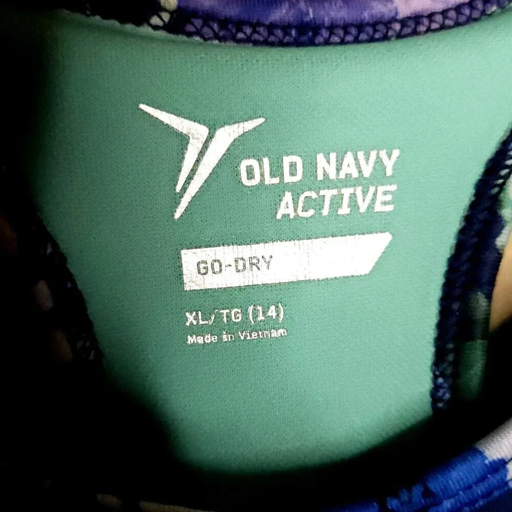Old Navy Girls Navy Blue Athletic Tank Top Built-in Floral Sports Bra 14